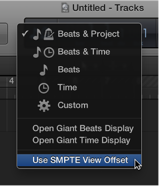 Figure. LCD shortcut menu, with Use SMPTE View Offset selected.