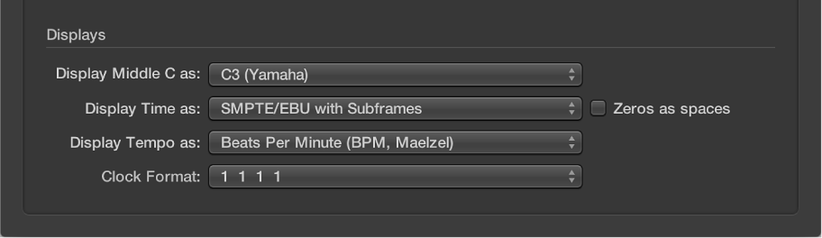 Figure. Displays section in the General pane in the Display preferences.