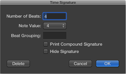 Figure. Time Signature dialog with value selected.