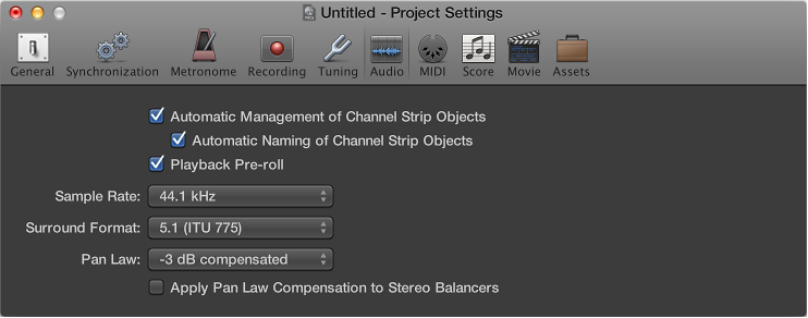 Figure. Sample Rate menu in the Audio project settings pane.
