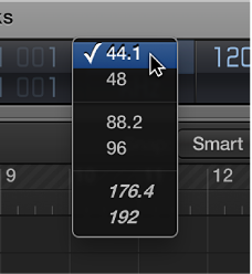 Figure. Sample Rate display in the Transport bar.