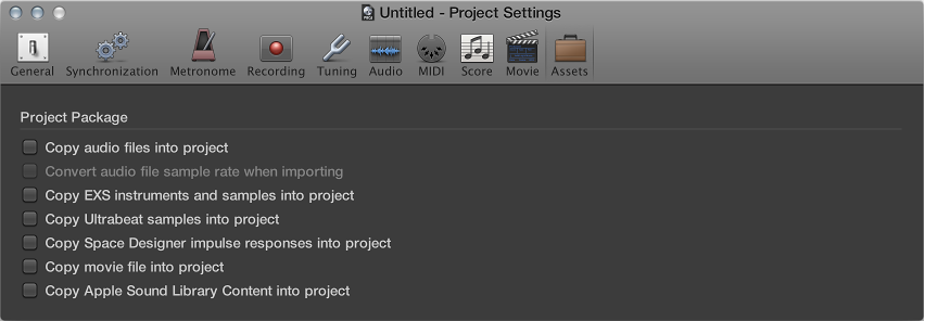 Figure. Assets project settings pane.