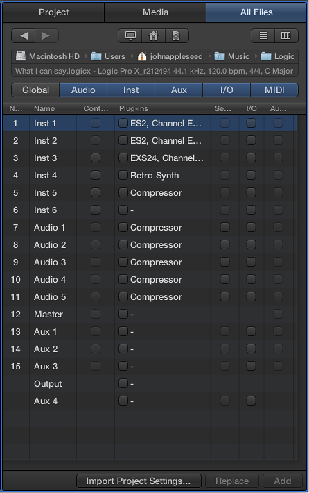 Figure. Track Import view in the All Files Browser.