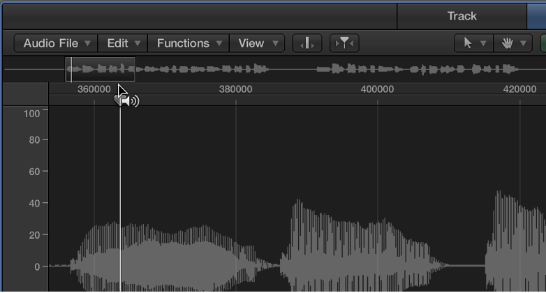Figure. Sample Editor with the Prelisten button over the ruler.