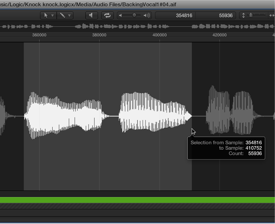 Figure. Sample Editor selection with pointer over the right edge.