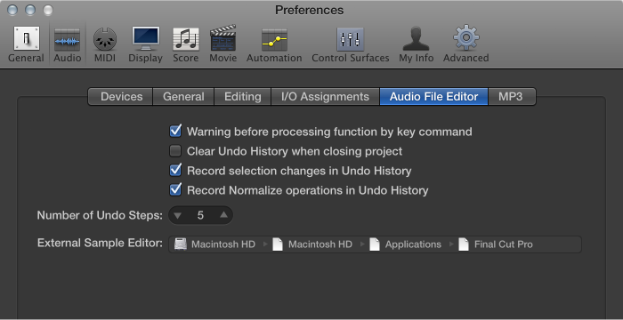 Figure. Sample Editor pane in the Audio preferences.