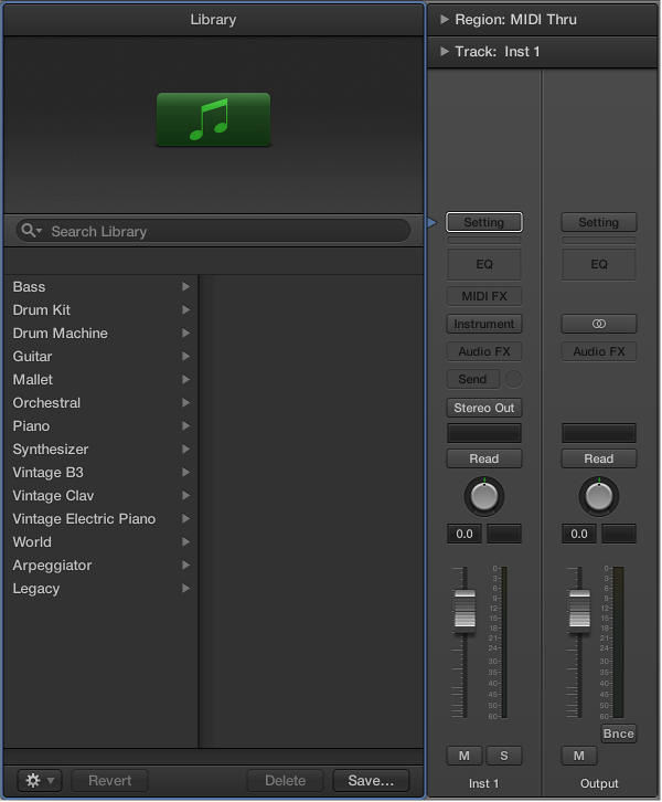 Figure. Library open, ready to choose patch for new track.