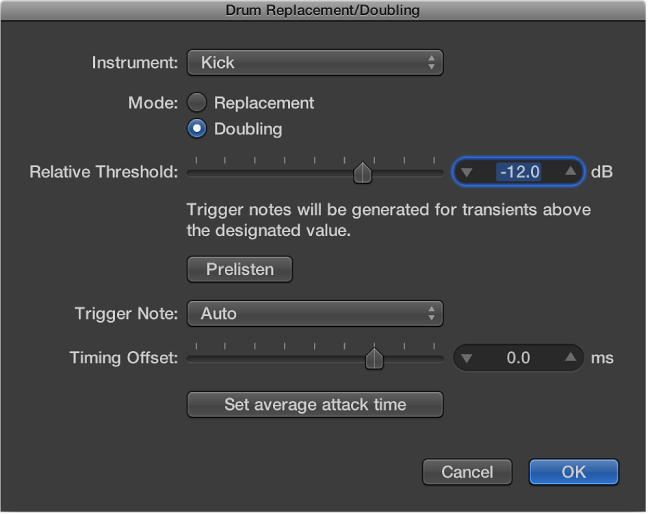 Figure. Drum Replacement/Doubling dialog.