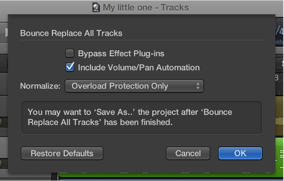 Figure. Bounce Replace All Tracks dialog.