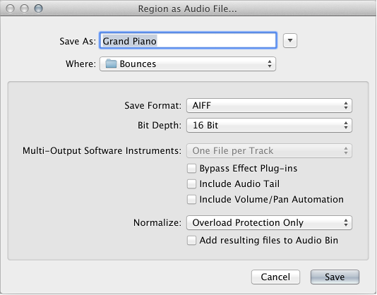 Figure. Region as Audio File dialog.