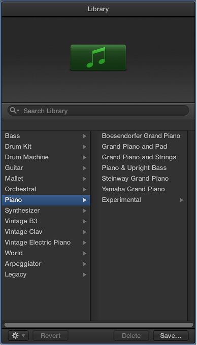 Figure. Library open, showing patch categories.