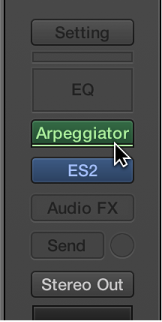Figure. Pointing to the green line under a MIDI Effect slot.