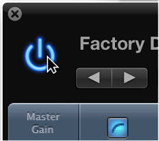 Figure. Pointing to the Bypass button in the plug-in window header.