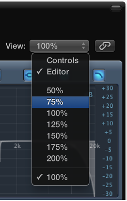 Figure. Choosing a plug-in window size from the pop-up menu.