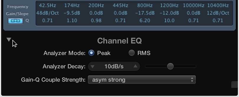 Figure. Pointing to the disclosure triangle with the additional parameters shown.