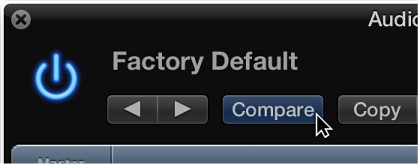 Figure. Pointing to the blue Compare button in the plug-in window header.