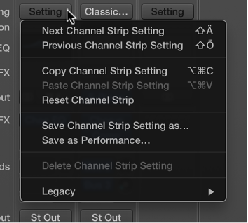 Figure. Showing the Setting pop-up menu open.