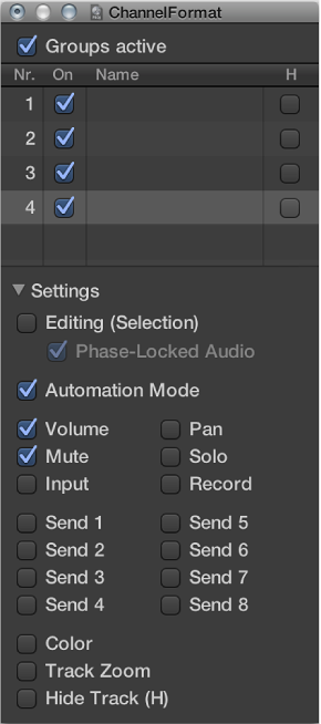 Figure. Group Settings window. 