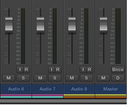 Figure. Control surface bars at the bottom of channel strips.