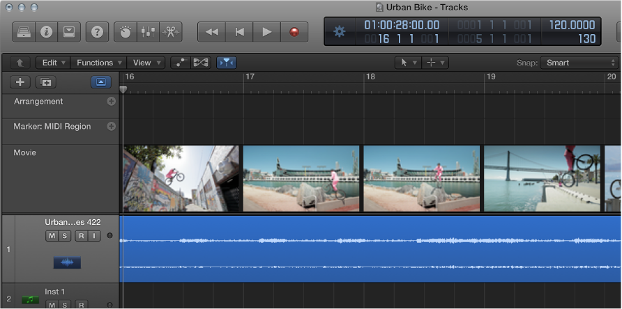 Figure. Video track showing movie frames displayed as thumbnails.