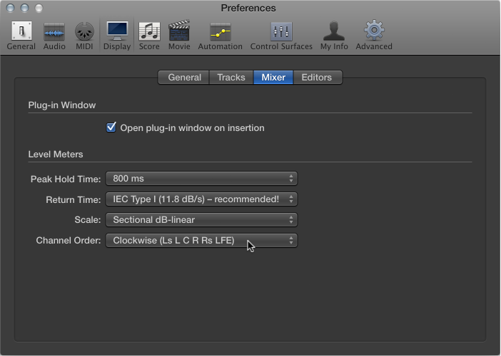 Figure. Mixer Display preferences pane.