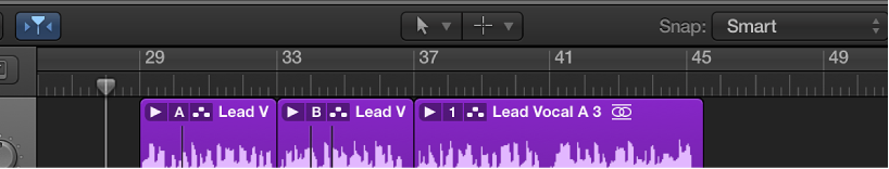 Figure. Tracks area, showing the ruler and playhead.