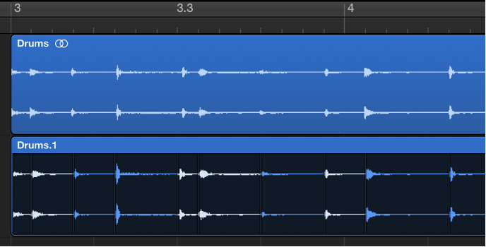Figure. A pair of images showing an audio region before and after quantization.