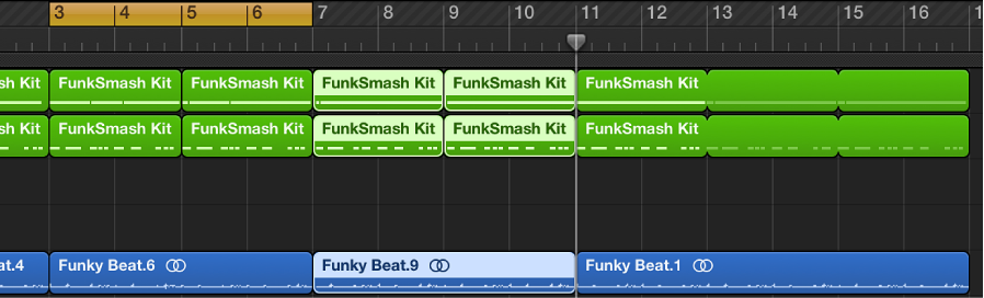 Figure. Tracks area showing the result of repeating sections between locators.