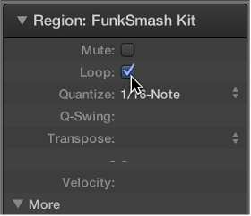 Figure. Loop parameter checkbox in the Region inspector.