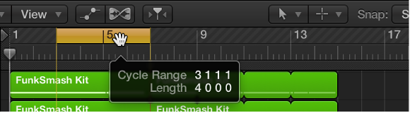 Figure. Setting left and right locator positions by dragging in the ruler.