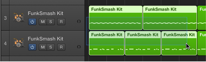 Figure. Multiple regions selected in the Tracks area.
