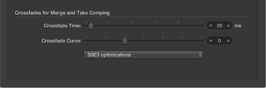 Figure. General Audio preferences showing crossfade parameters.
