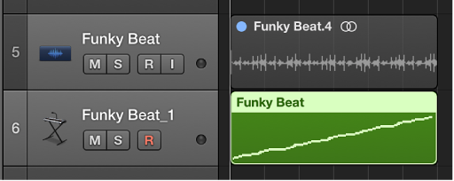 Figure. Tracks area showing result of converting region to new sampler track.