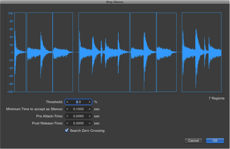 Figure. Strip Silence window.