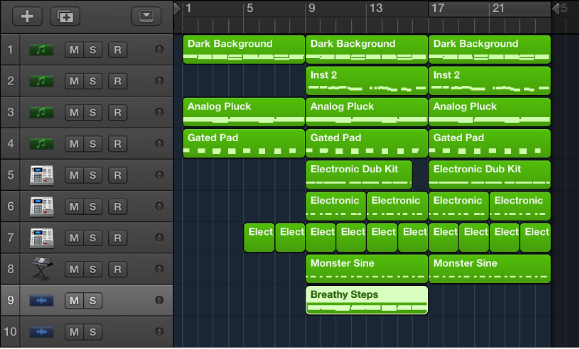 Figure. Regions dragged inside a folder track.