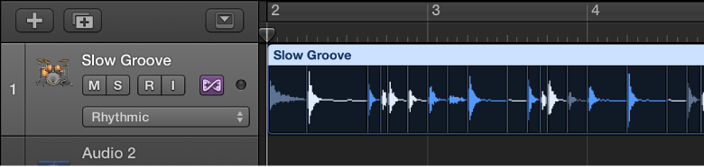 Figure. Audio region selected in the Tracks area.