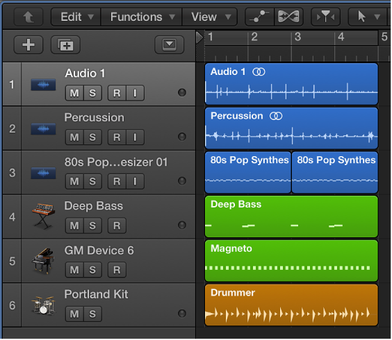 Figure. Tracks area showing different region and track types.