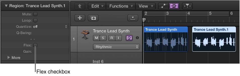 Figure. Region Parameter box showing Flex checkbox deselected for selected region.
