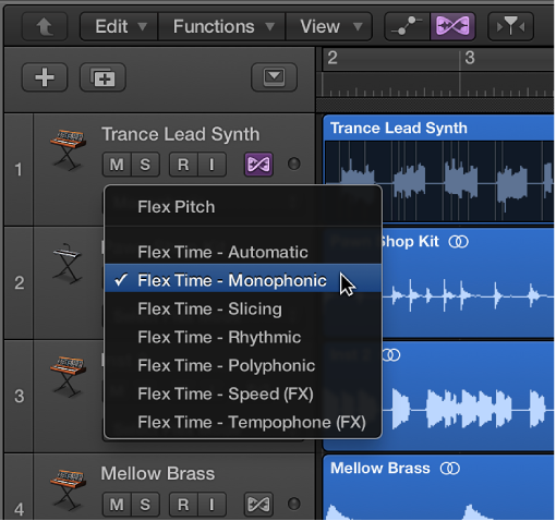 Figure. Showing the Flex pop-up menu open.