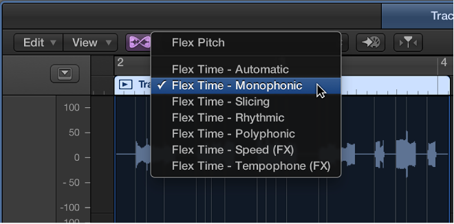 Figure. Showing the Flex pop-up menu open.