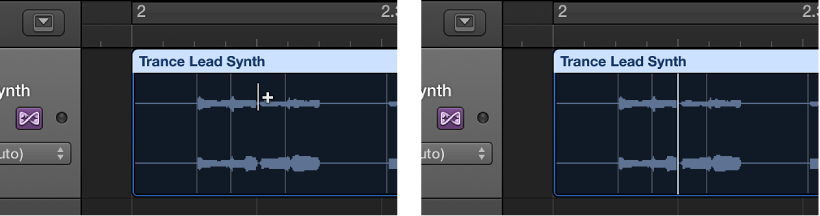 Figure. Audio region showing flex marker creation at position where no transient marker exists.