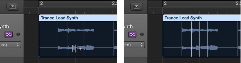 Figure. Audio region showing the creation of three flex markers.