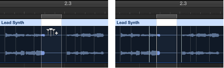 Figure. Showing flex markers at marquee borders, and at previous and following transient.