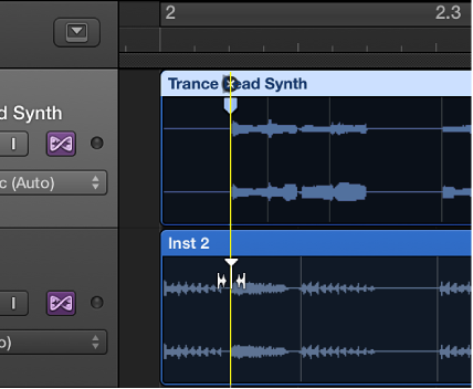 Figure. Region areas showing yellow guideline snapping flex marker to transient marker.