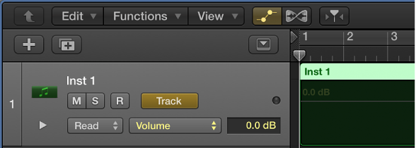 Figure. Showing track automation on for volume.