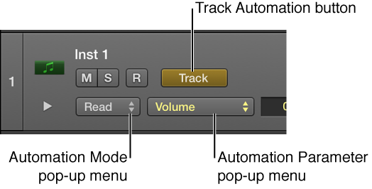 Figure. Showing available Automation Parameter pop-up menu in a track header.