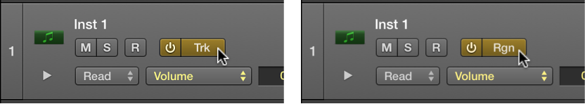 Figure. Showing Track Automation and Region Automation side-by-side.