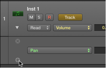 Figure. Pointing to the plus button on an automation subtrack.