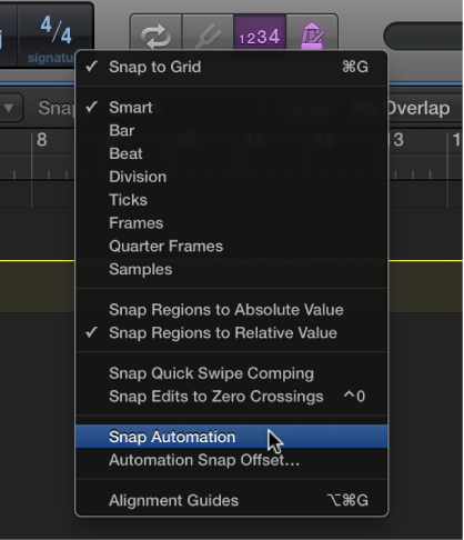 Figure. Pointing to the menu command in the Snap pop-up menu.
