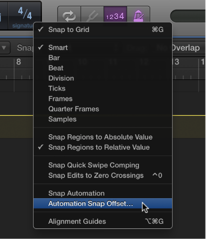 Figure. Pointing to the menu command in the Snap pop-up menu.